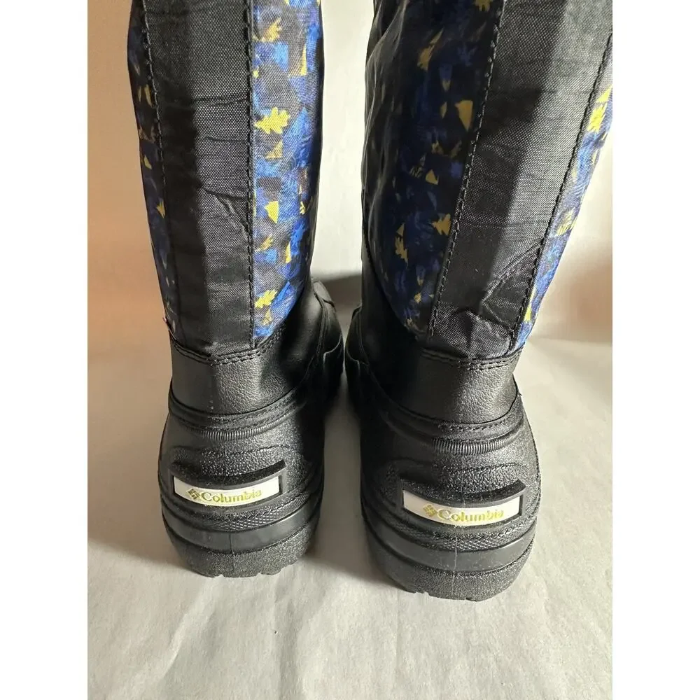 NIB Columbia Youth Unisex Powderbug Forty Print Snow Boot Black/Laser Lemon Sz 7